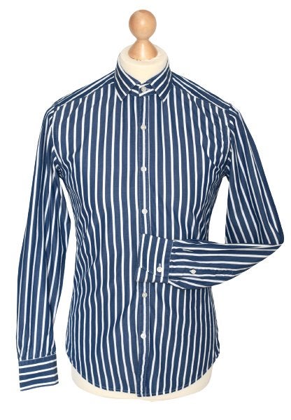 Xacus overhemd, gestreept, supercotone blauw, Mt. 38 / S, Halswijdte 38 (S) of kleiner, Ophalen of Verzenden, Zo goed als nieuw