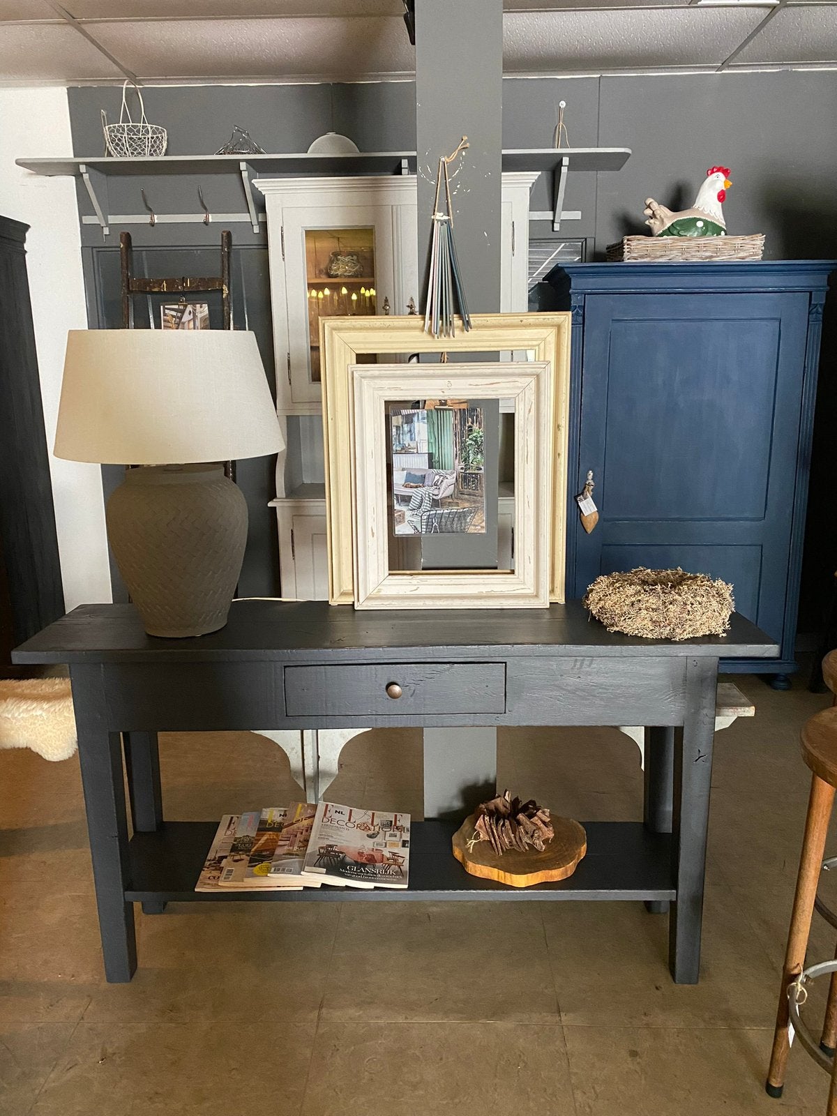 Brocante sidetable Gris, Ophalen of Verzenden, Zo goed als nieuw, 25 tot 50 cm, Rechthoekig