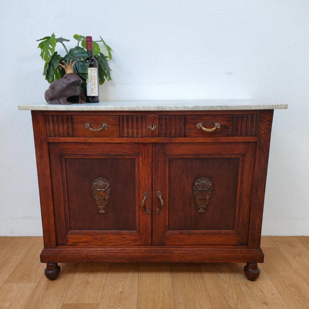 Antiek Vintage dressoir badkamerkast commode marmer blad 401, Valkenswaard, Gebruikt, 100 tot 150 cm, 5 laden of meer