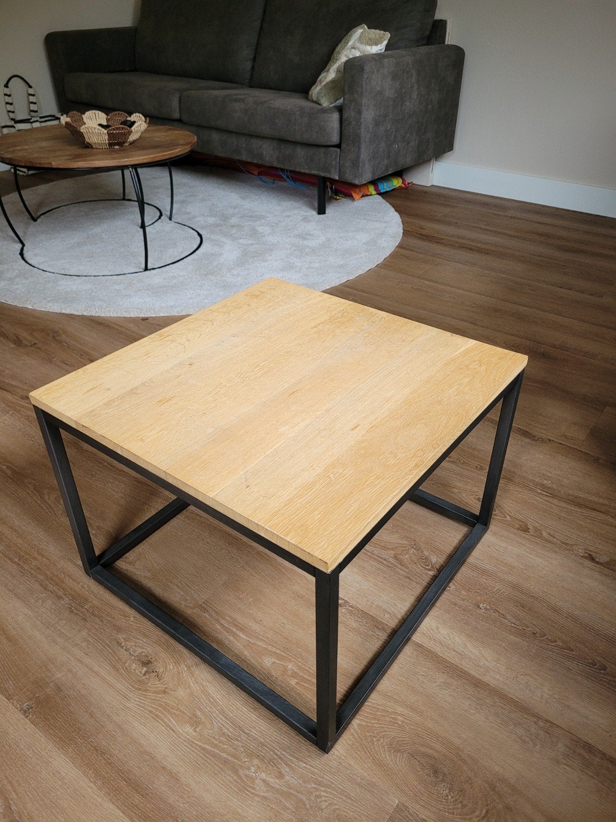 salontafel/bijzettafel staal met hout, Ophalen, Vierkant, 50 tot 100 cm, 50 tot 100 cm