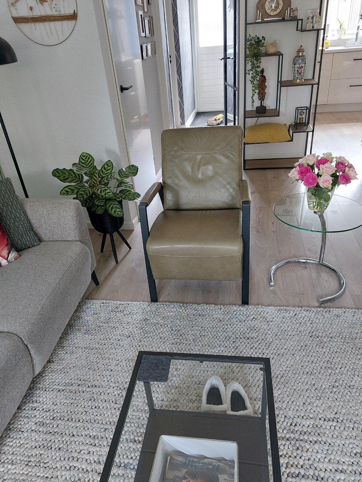Fauteuil groen leer, Ophalen, Gebruikt, Modern, 50 tot 75 cm