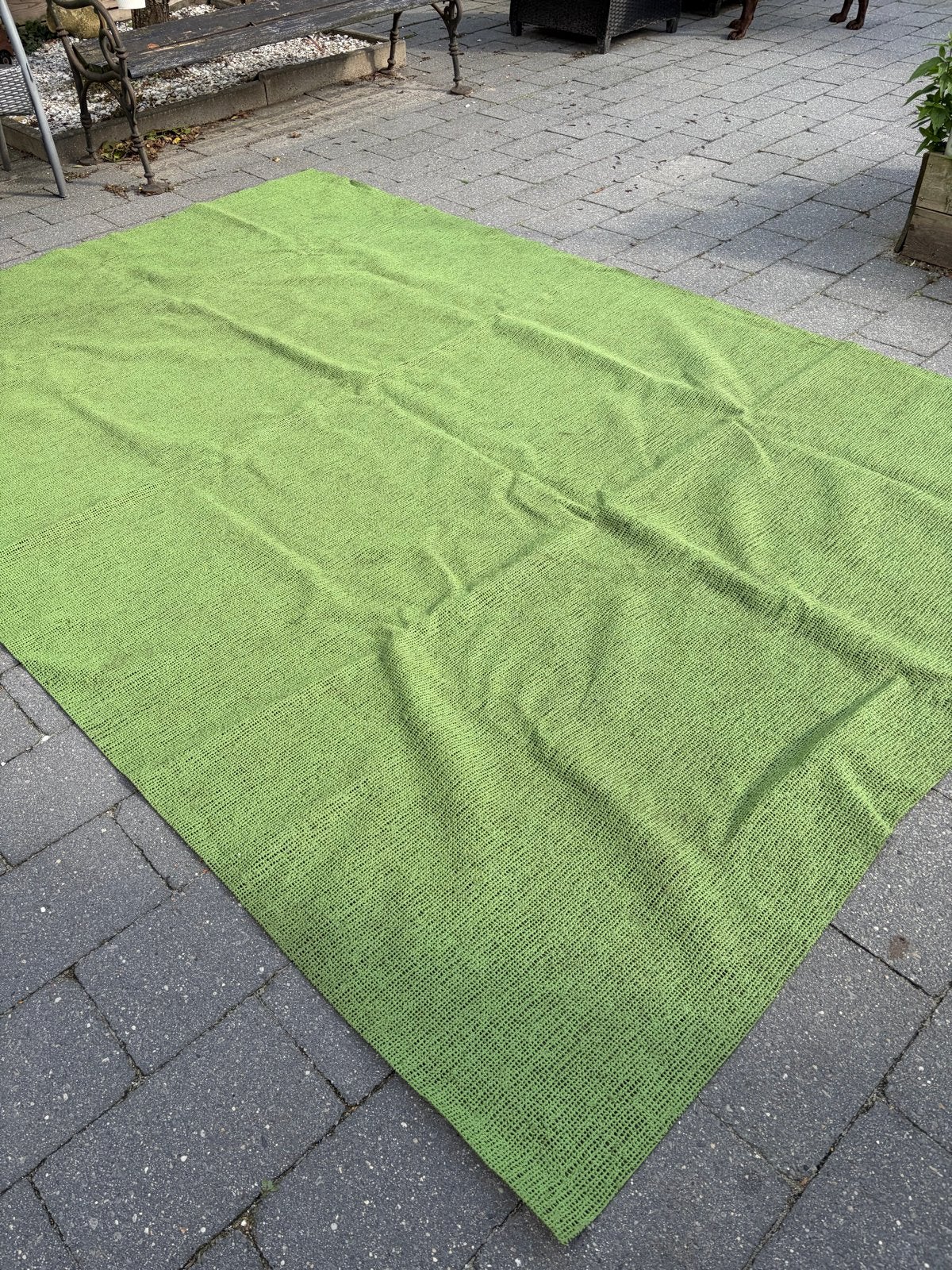 Groot groen buitenkleed voor terras of tuin, Caravans en Kamperen, Ophalen, Gebruikt