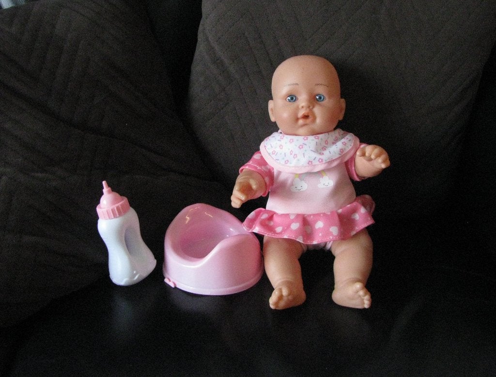 Baby pop + potje + fles, Ophalen of Verzenden, Zo goed als nieuw, Babypop