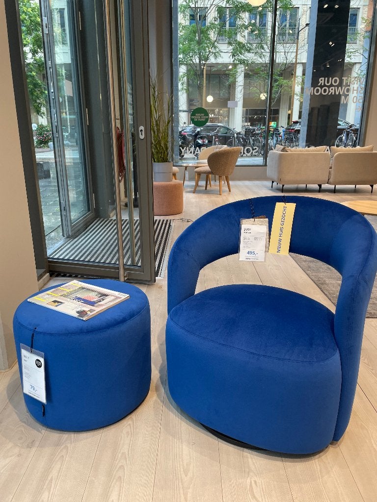 SOFACOMPANY Judi draaifauteuil velour blauw, Ophalen, Nieuw, 75 tot 100 cm, Modern japandi