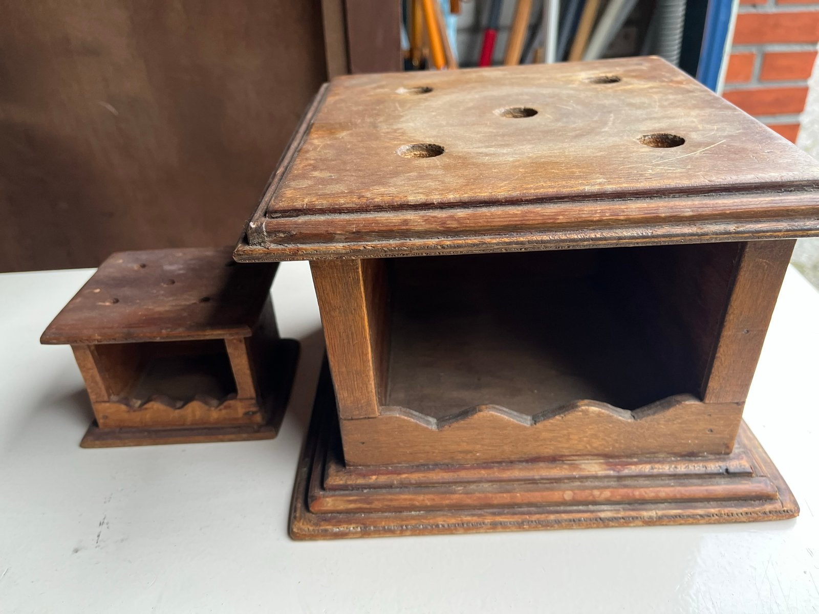 Set van 2 Antieke Houten Stoofjes - Groot en Klein, Antiek en Kunst, Ophalen of Verzenden