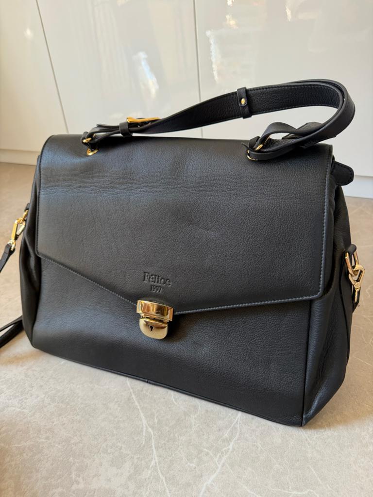 Felice 1997 Leren Handtas Zwart met Rode Voering, Sieraden, Tassen en Uiterlijk, Tassen | Damestassen, Ophalen of Verzenden, Zo goed als nieuw