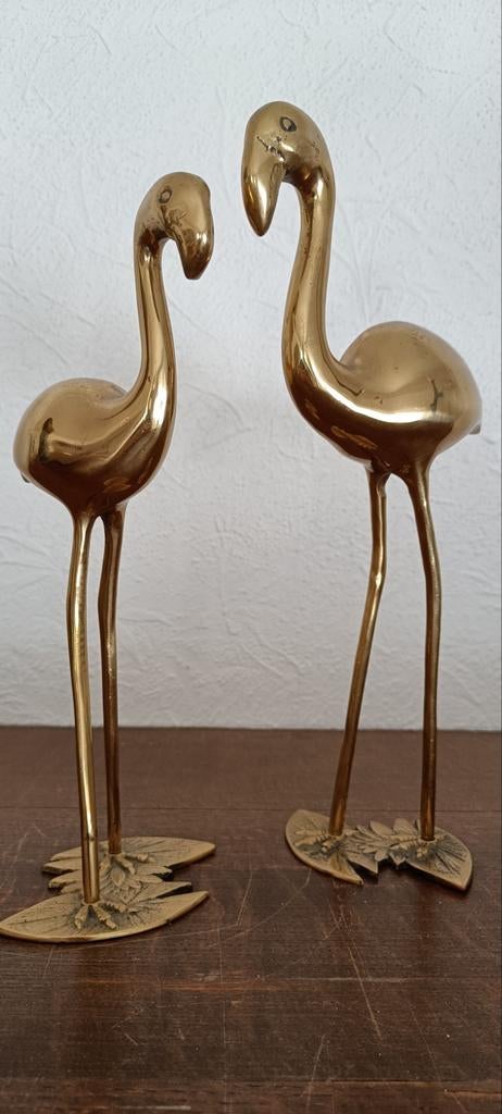 Koppel Vtg. koper/messing flamingo's., Antiek en Kunst, Ophalen of Verzenden