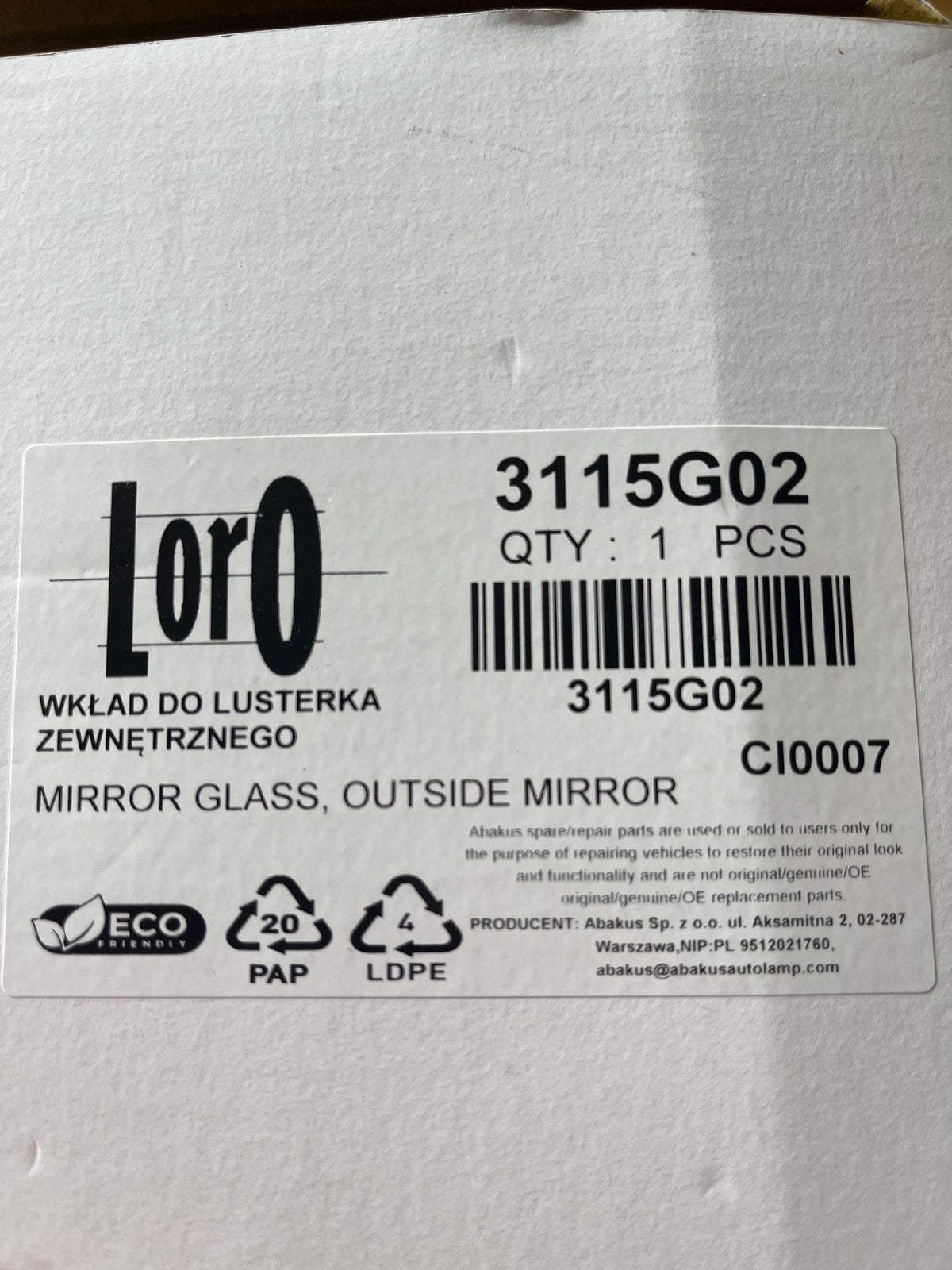 Loro Buitenspiegelglas 3115G02 - Nieuw voor Renaul clio, Auto-onderdelen, Spiegels, Ophalen of Verzenden, Nieuw