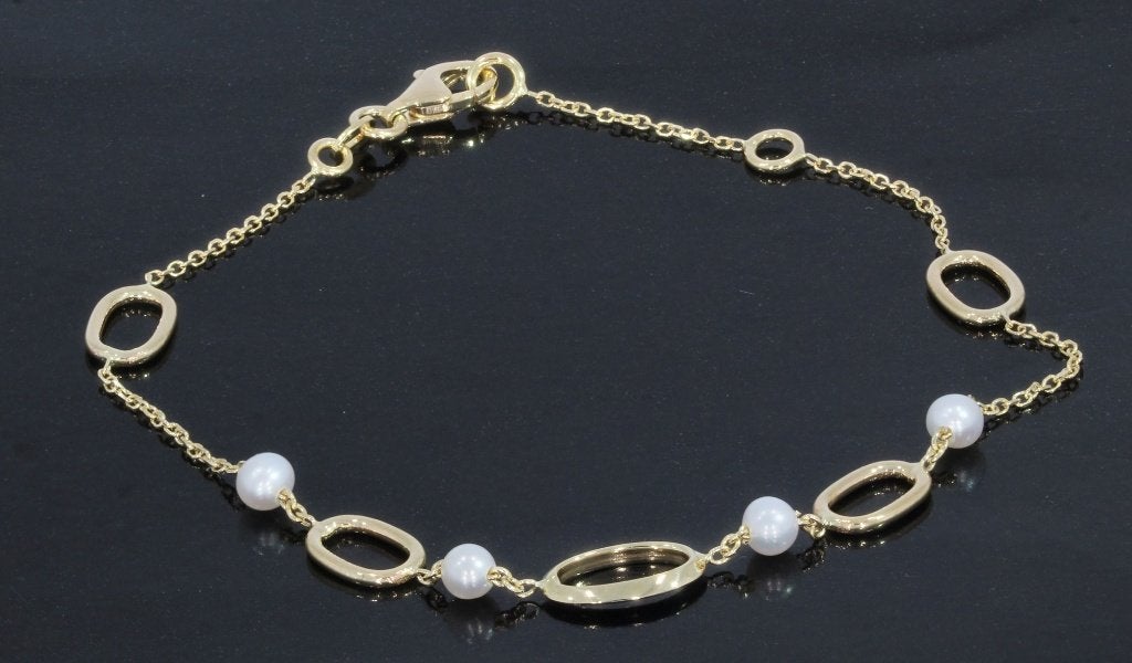 Design armband 14k goud anker schakel dames parels, Sieraden, Tassen en Uiterlijk, Voordeelsieraden, Verzenden, Zo goed als nieuw