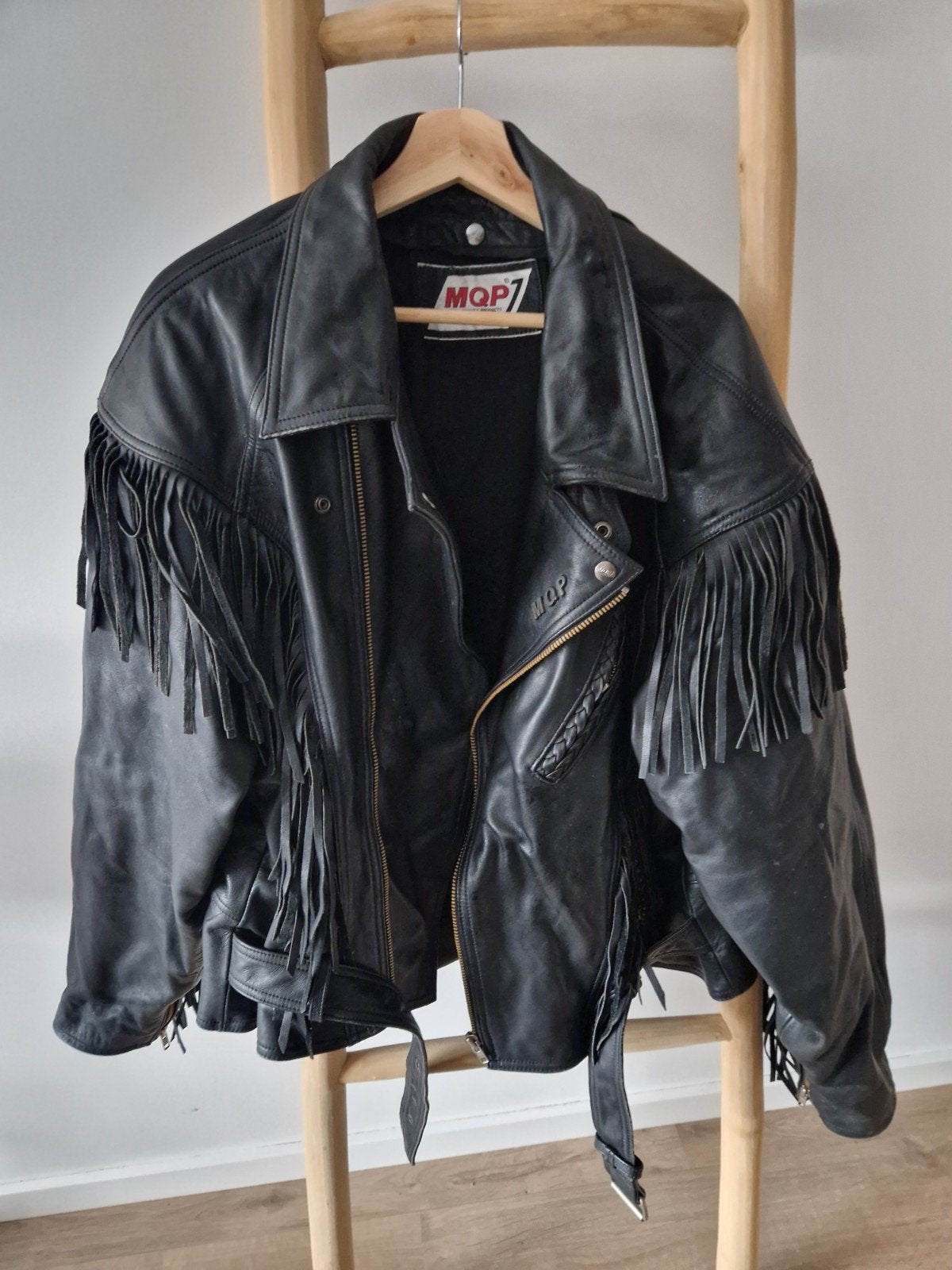 Motor jas leer zwart fringe leren bikerjas vintage, Kleding | Heren, Ophalen of Verzenden, Maat 56/58 (XL), Zwart