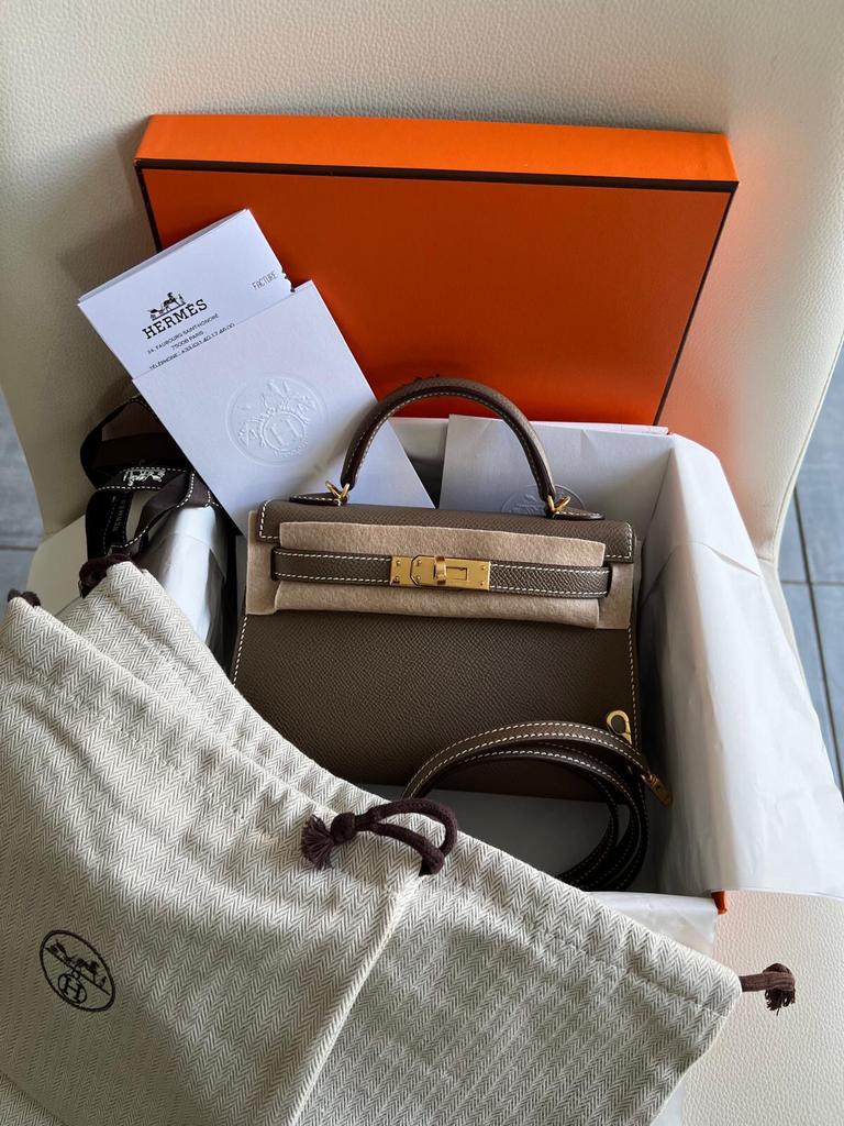 Hermes Mini Kelly II Etoupe GHW, Verzenden, Zo goed als nieuw, Zwart, Handtas