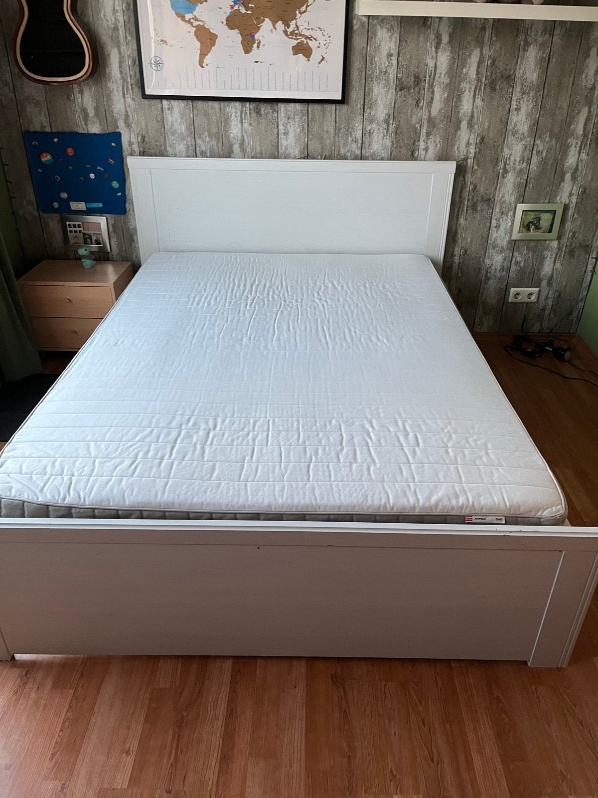 Ikea 2-persoonsbed 200x140 inclusief matras, Ophalen, Gebruikt, Wit, Tweepersoons