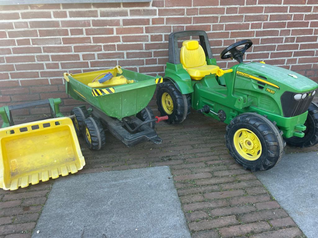 John Deere traptractor met aanhanger, lier en voorlader, Ophalen, Gebruikt, Trapvoertuig