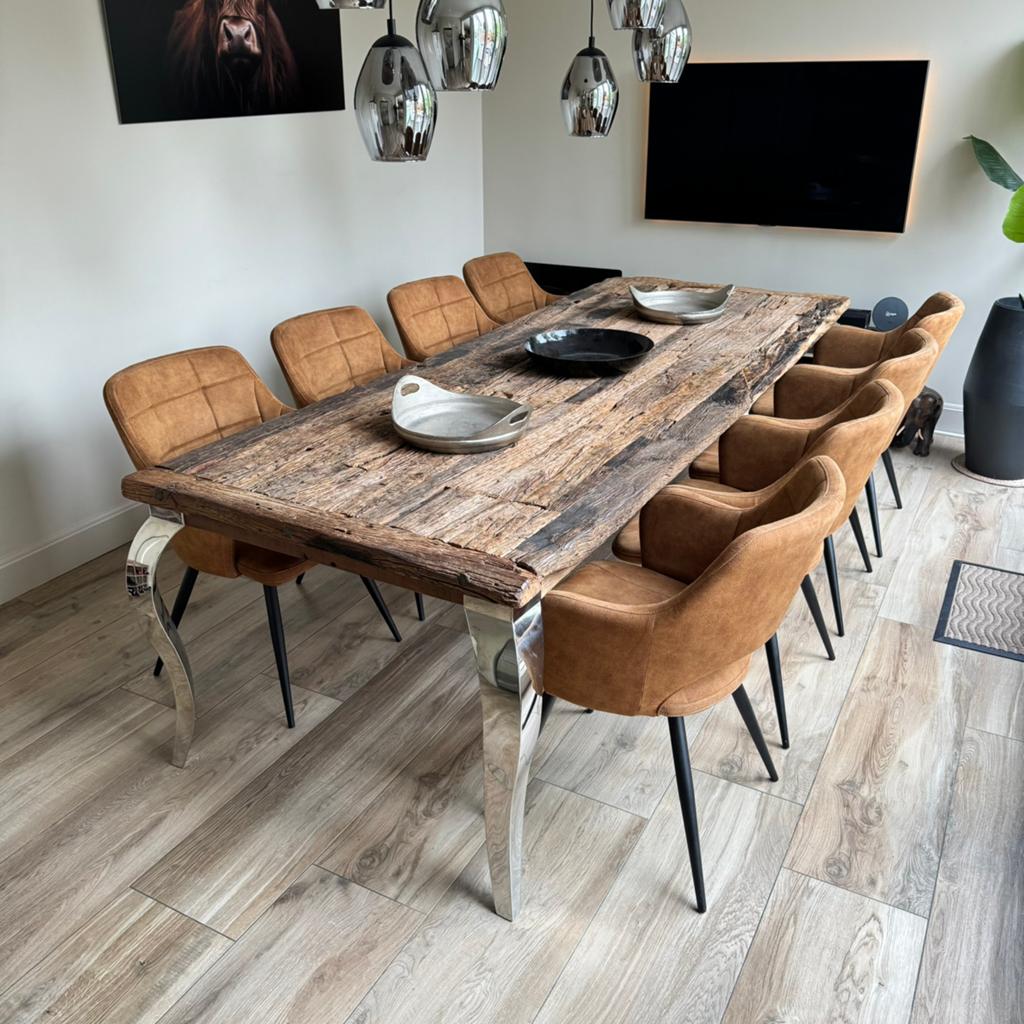 Grote Rofra eettafel met 8 stoelen, Ophalen, Gebruikt, 200 cm of meer, Vijf personen of meer