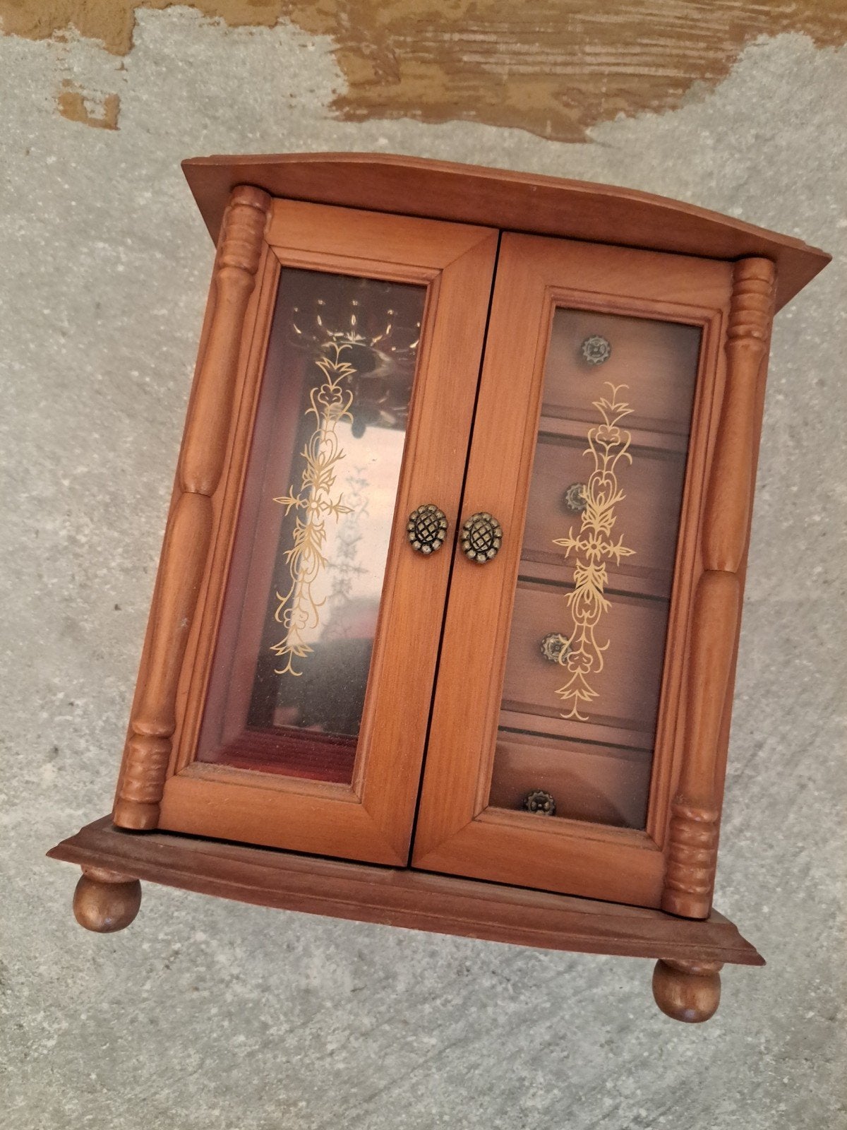 Houten sieradenkastje met deurtjes en lades 29x24x12, Bruin, Ophalen of Verzenden, Hardcase, Zo goed als nieuw