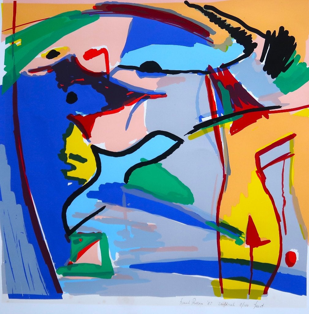 Zeefdruk Frank Rosen "FEEST'' gesigneerd Grafiek Kunst, Gelimiteerde oplage, Ophalen of Verzenden