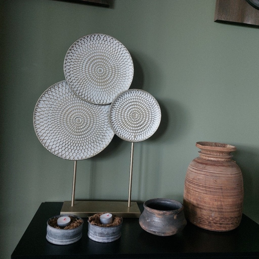 Nepalese pot, tuimelpotje, cirkels op statief, windlichtjes, Huis en Inrichting, Meerkleurig, Overige materialen, Ophalen of Verzenden