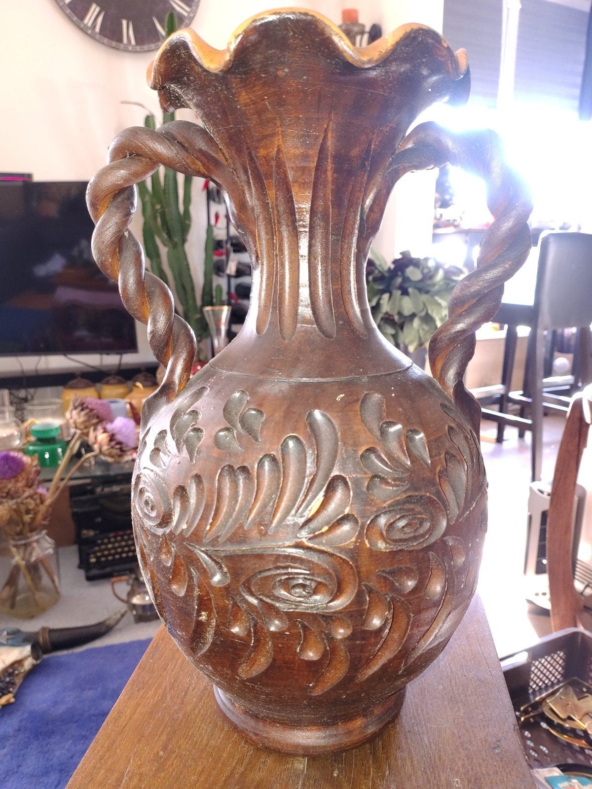Vintage Handgemaakte Keramische Amfora Vaas - 35,5 cm, Ophalen of Verzenden