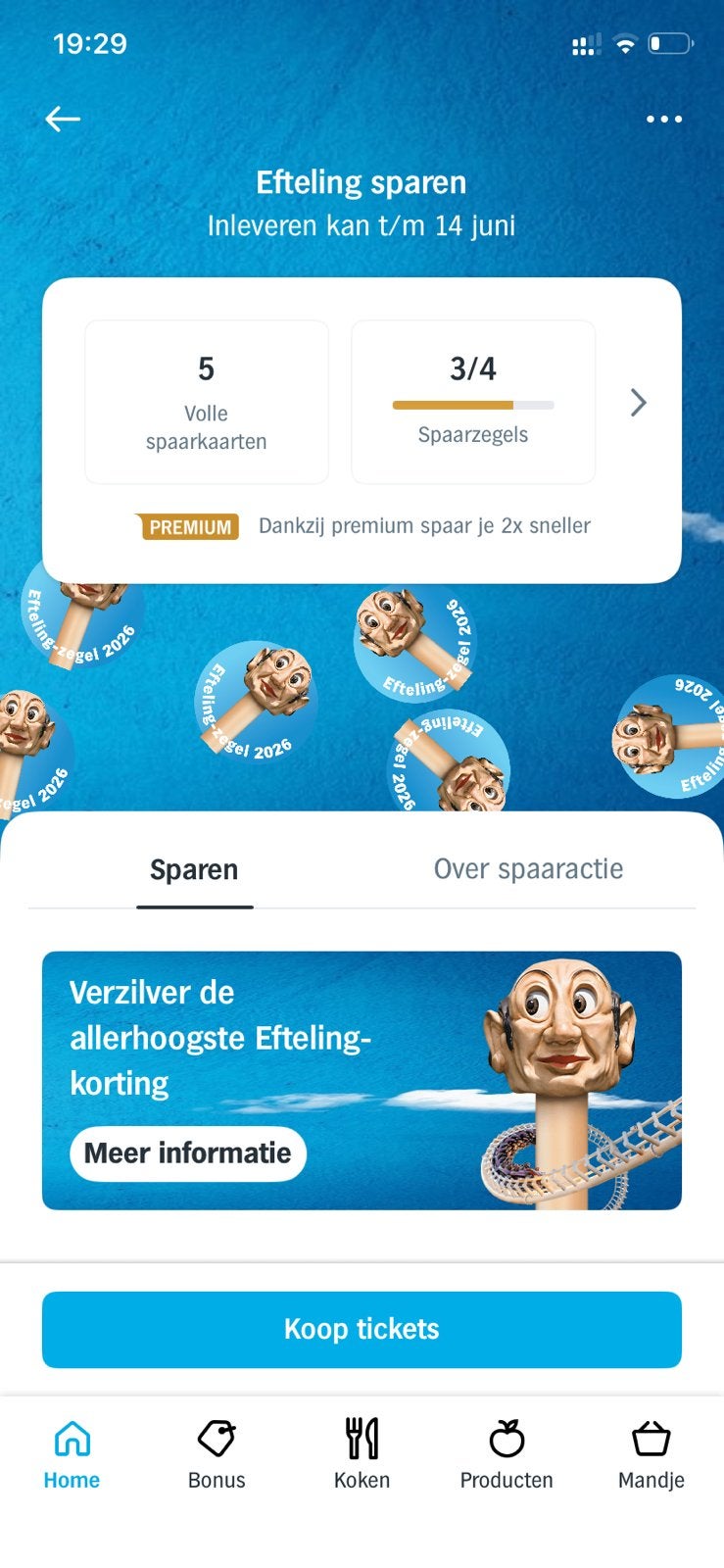 AH Efteling volle spaarkaart, Hobby en Vrije tijd, Spaarzegeltjes, Ophalen, Winkel, Super of Benzinepomp, Zegels, Bonnen of Punten