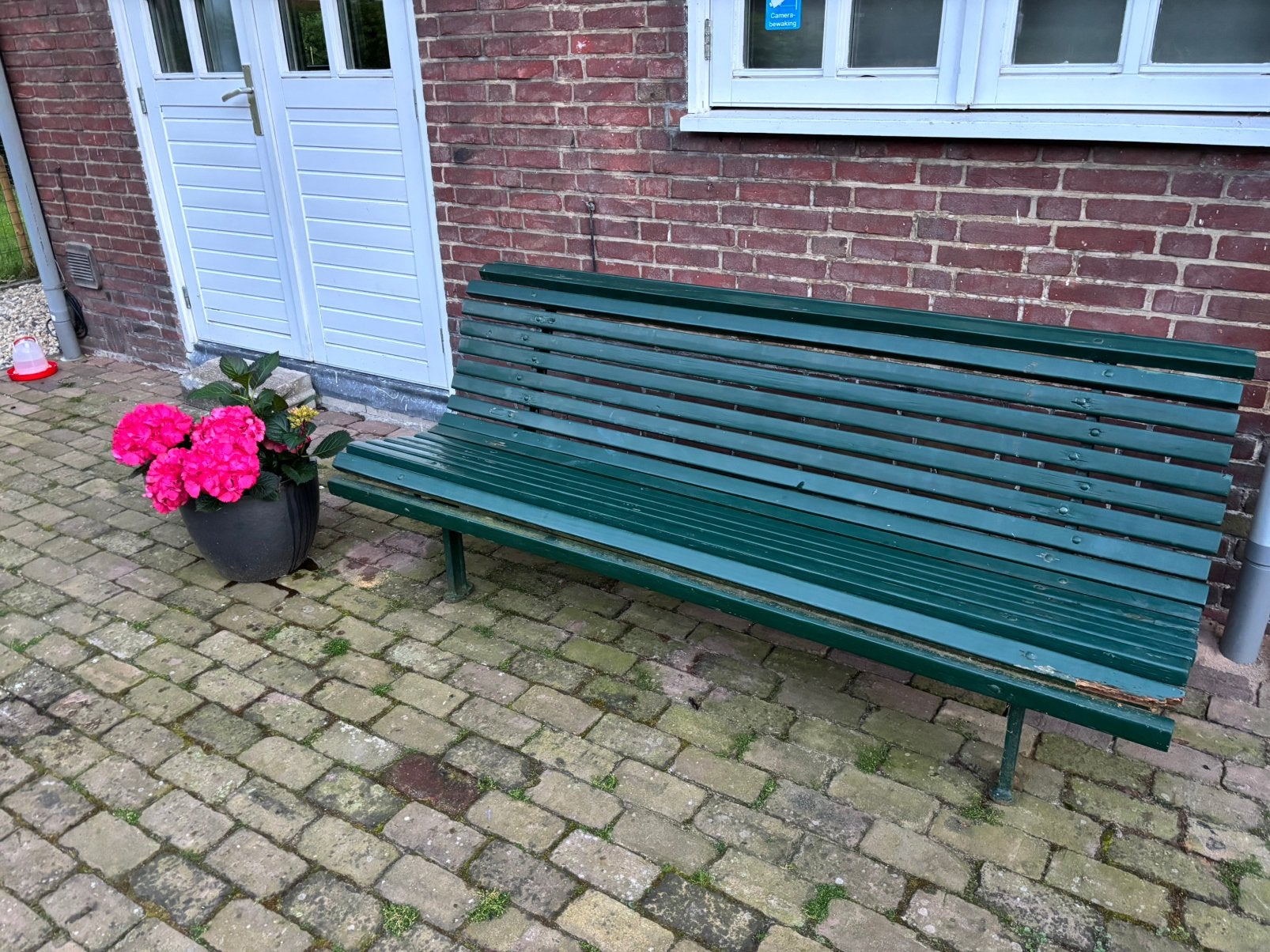 Houten bankje met gietijzeren frame, Ophalen, Gebruikt, Hout