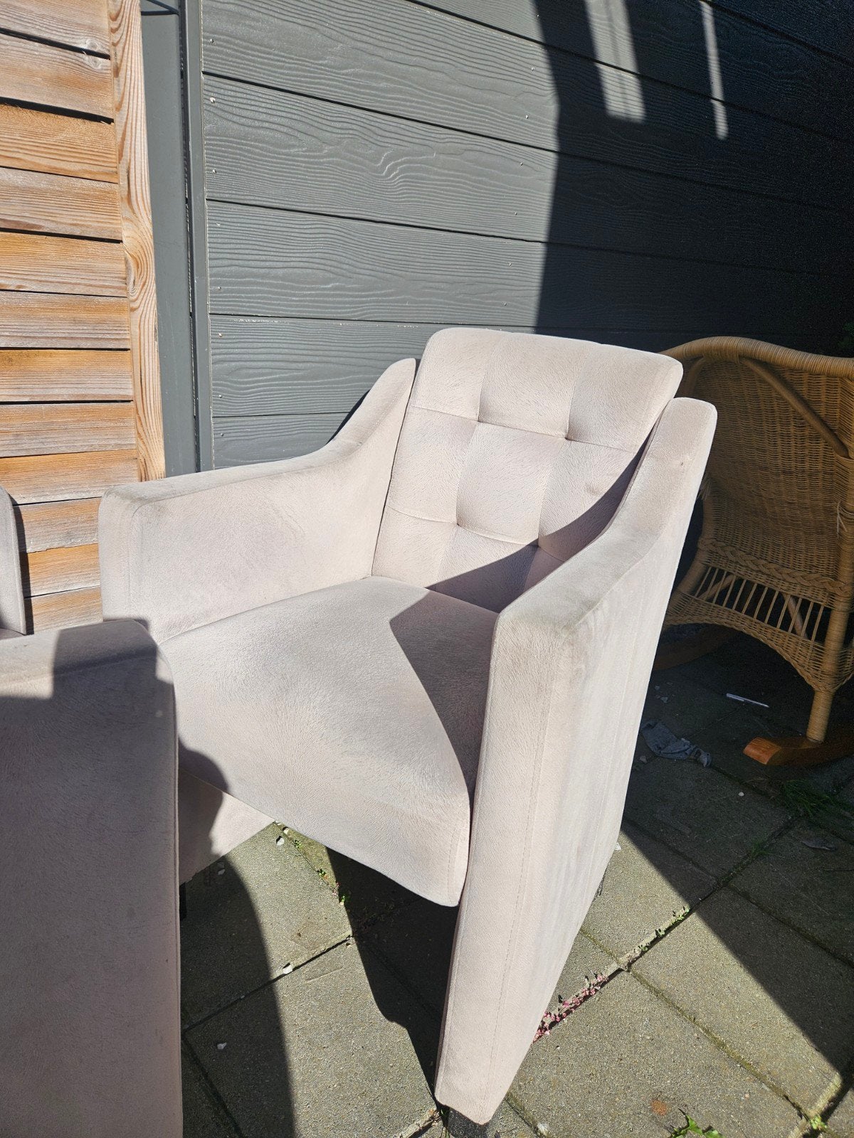 4 beige eetkamerstoelen, goed te reinigen stof, Ophalen, Gebruikt, Overige kleuren, Vier