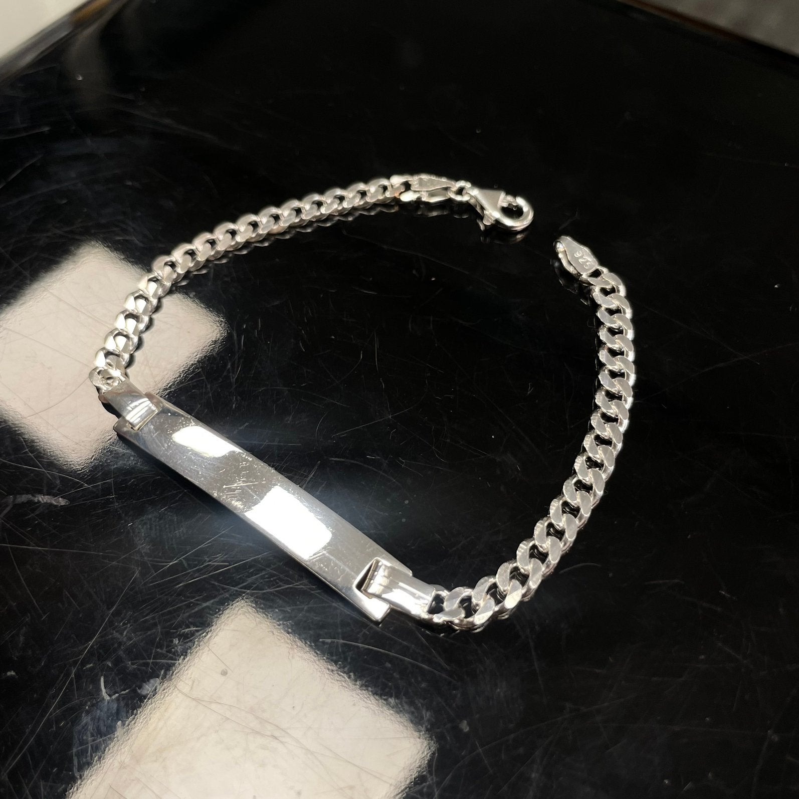Zilveren gourmet armband met plaat en graveren naar keuz, Ophalen of Verzenden, Nieuw, Zilver, Zilver