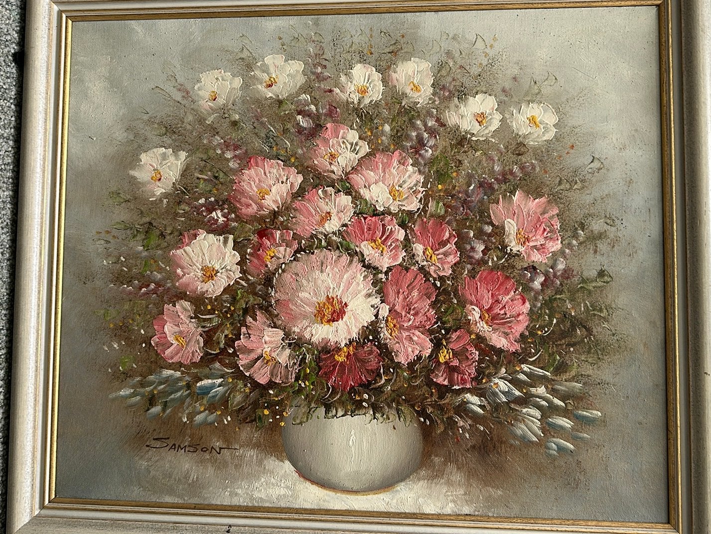 Eddy Samson - stillleven bloemen, Doek, Ophalen of Verzenden, Olieverf, Klassiek