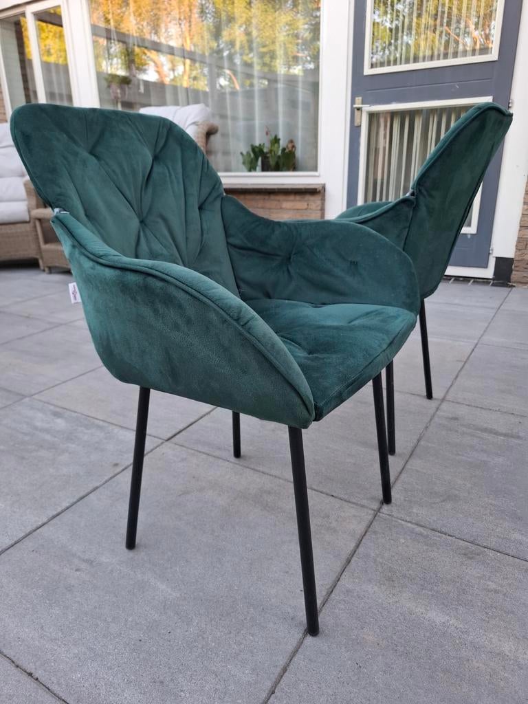 2 Donkergroene stoelen - Zo goed als nieuw, Huis en Inrichting, Stoelen, Ophalen, Twee, Overige kleuren, Zo goed als nieuw