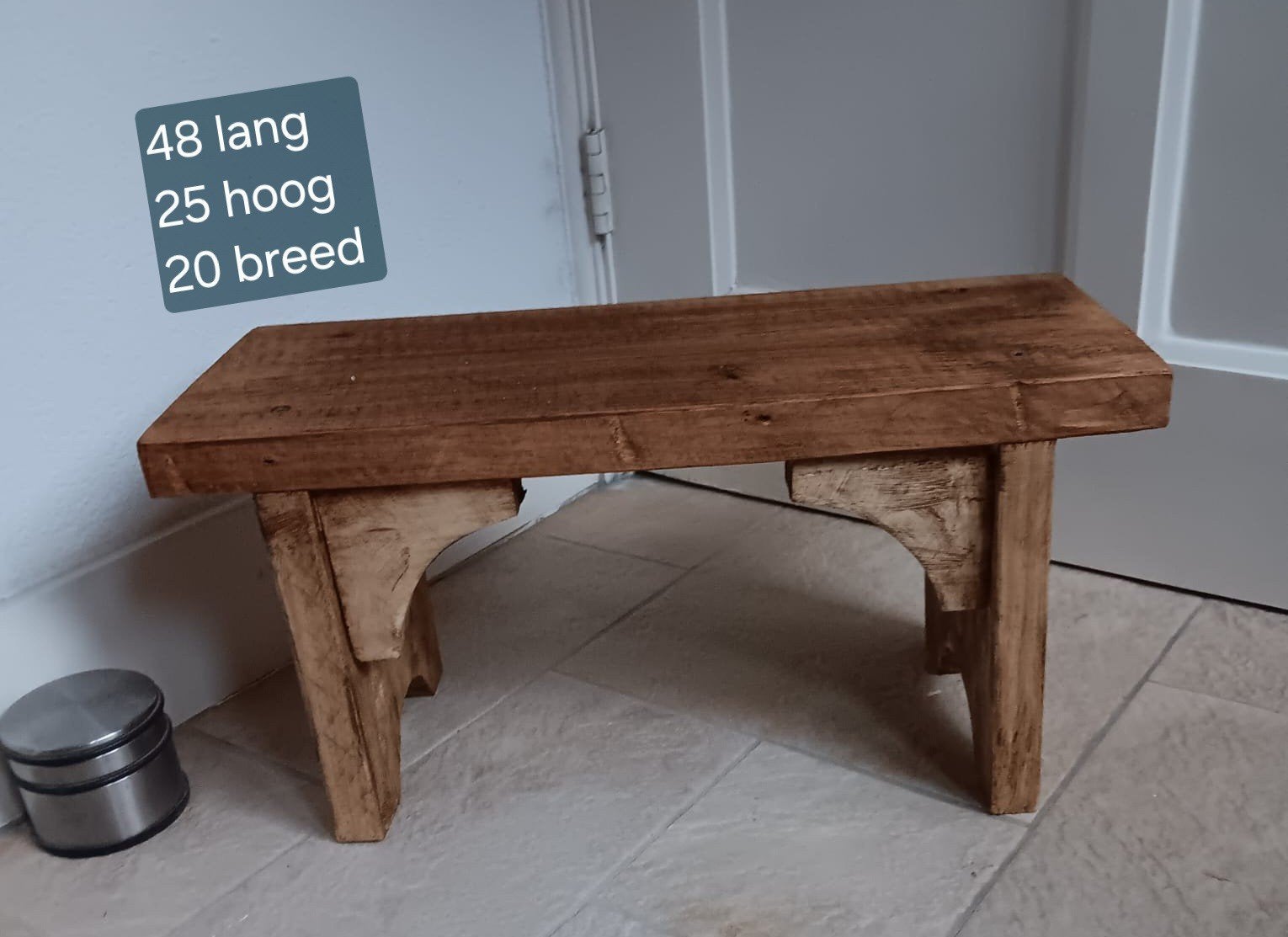 Houten bankje met schulpje - 48x25x20 cm, Huis en Inrichting, Gebruikt, Bruin, Rustiek, Ophalen of Verzenden