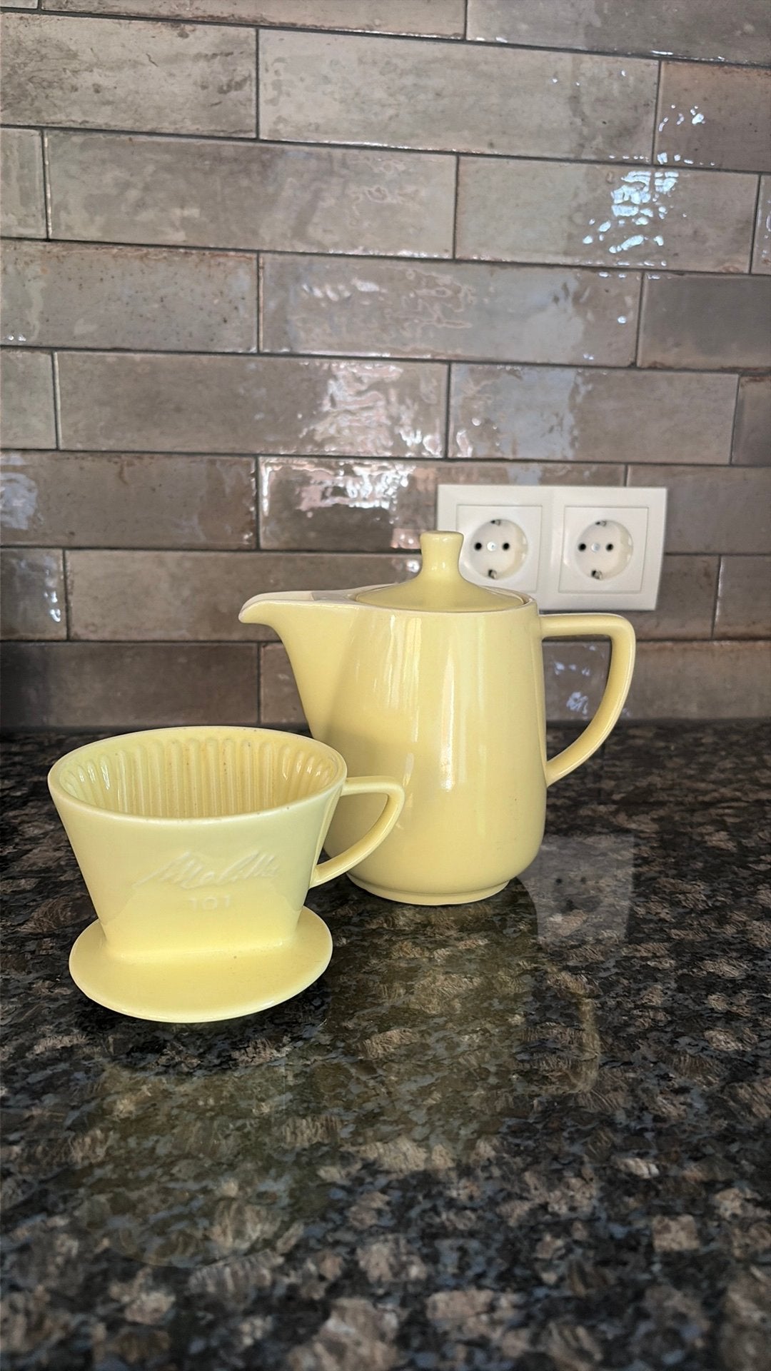 Melitta pastel geel koffiepotje met filter 101, Ophalen of Verzenden