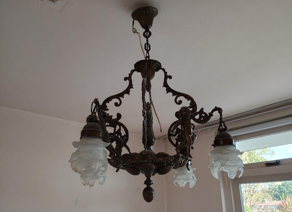 Hanglamp cupido engel, Ophalen, Gebruikt, Glas, 50 tot 75 cm