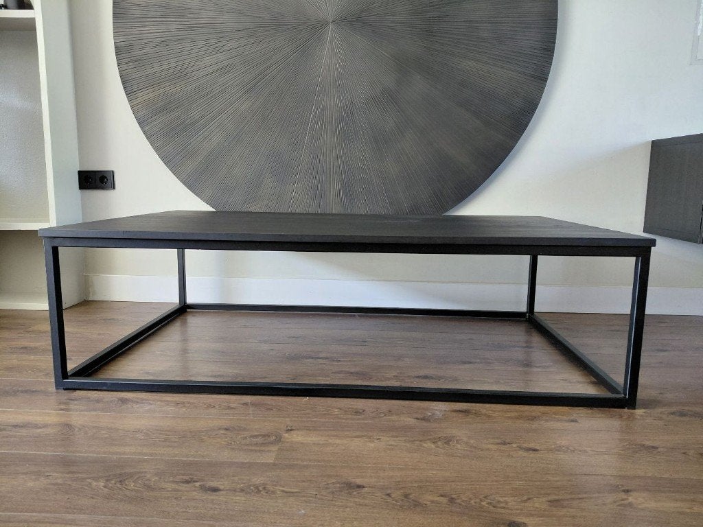 Salontafel 150x90x43 cm mat zwart eiken met metaal frame, Ophalen, Hotel chique, Eric Kuster Japandi, Wabi Sabi, Landelijk, modern