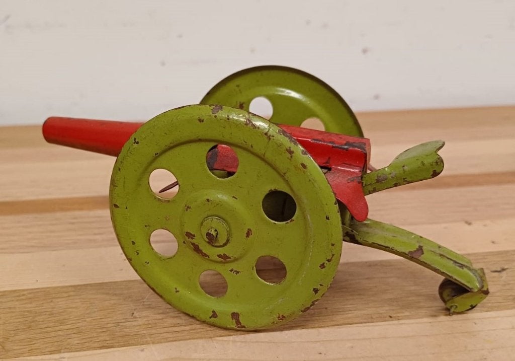 Antieke blikken speelgoed kanon, Ophalen of Verzenden