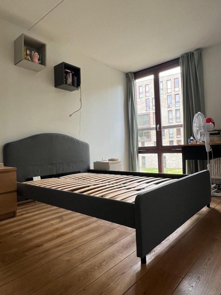 IKEA HAUGA Bedframe 140x200 Grijs + Lattenbodem, Ophalen, Overige materialen, Tweepersoons, 140 cm