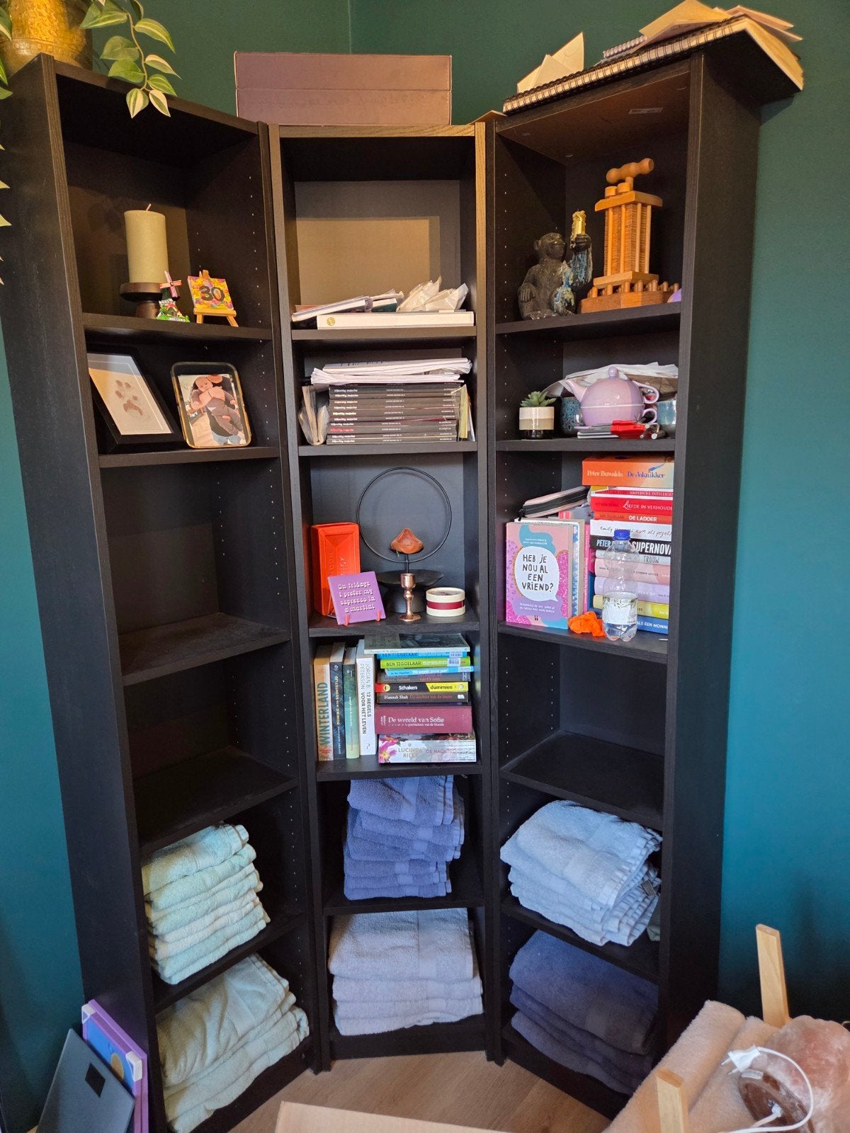 IKEA BILLY Boekenkastcombinatie met hoekoplossing, zwart, Huis en Inrichting, Ophalen, Met plank(en), 200 cm of meer, Modern, Functioneel