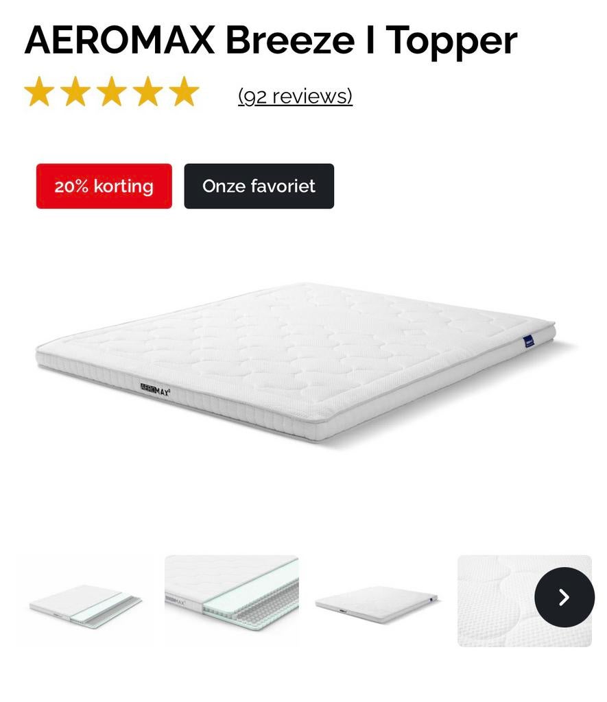 Topmatras Swiss Sense Aeromax Breeze I topper, Ophalen, Tweepersoons, Zo goed als nieuw, Matras