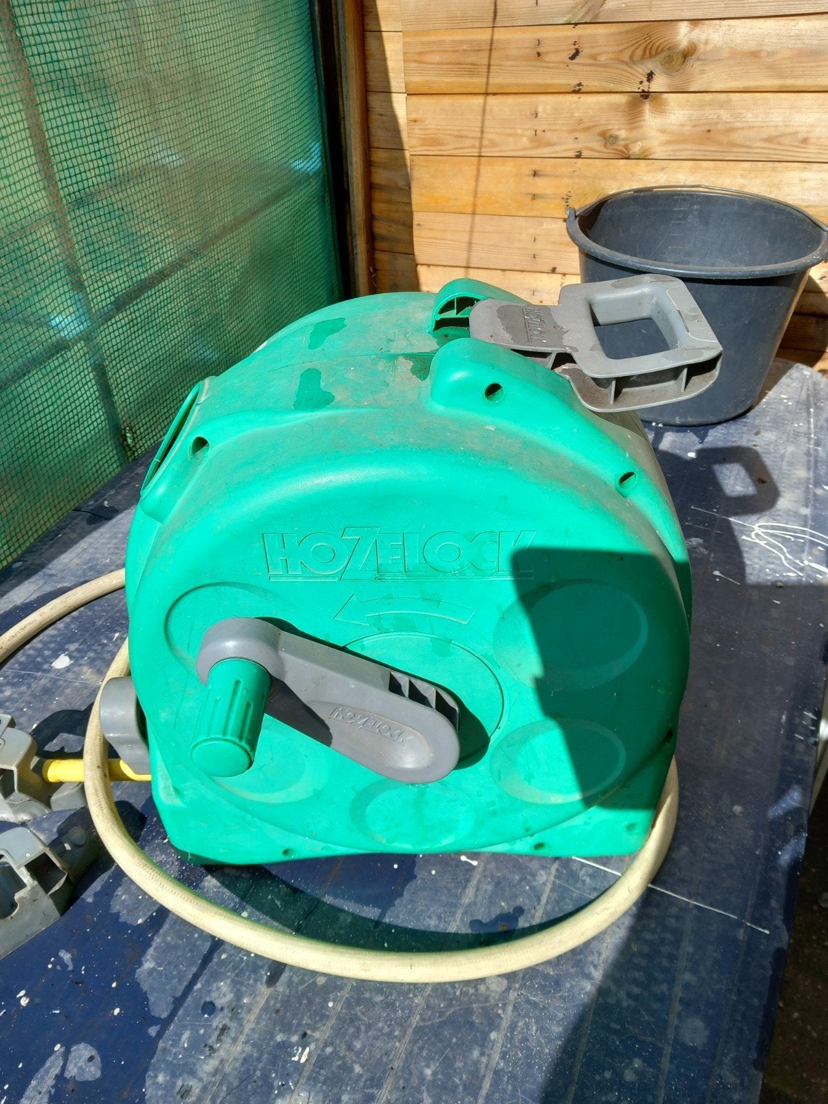 Hazelock muurhaspel met 17 meter slang, Tuin en Terras, Tuinslangen, Ophalen of Verzenden, Gebruikt, Tuinslanghaspel