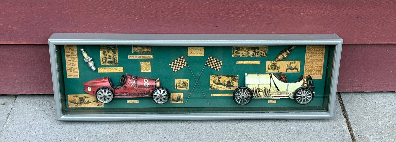 Vintage raceauto display in lijst - Decoratie, Verzamelen, Ophalen, Gebruikt, Auto's