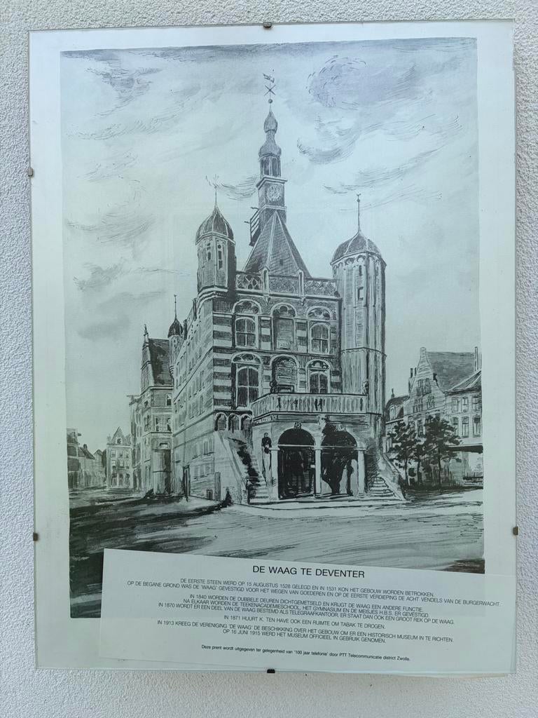 De Waag Deventer PTT Telecommunicatie prent, Antiek en Kunst, Ophalen