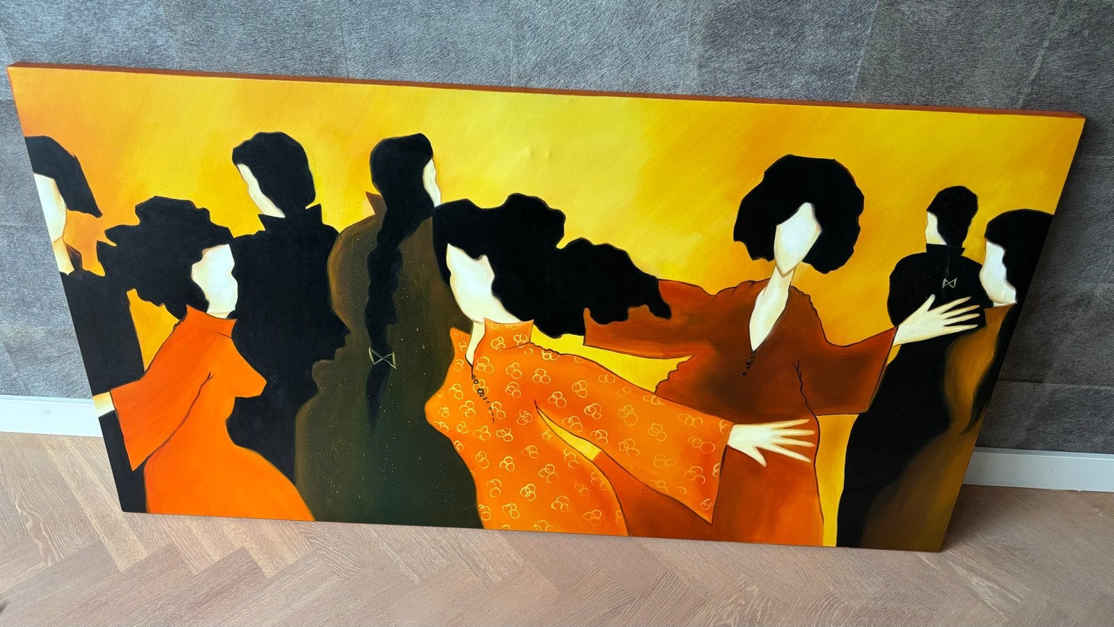Groot schilderij met heldere kleuren - 80x150 cm, Ophalen, Op houten frame, Figuren