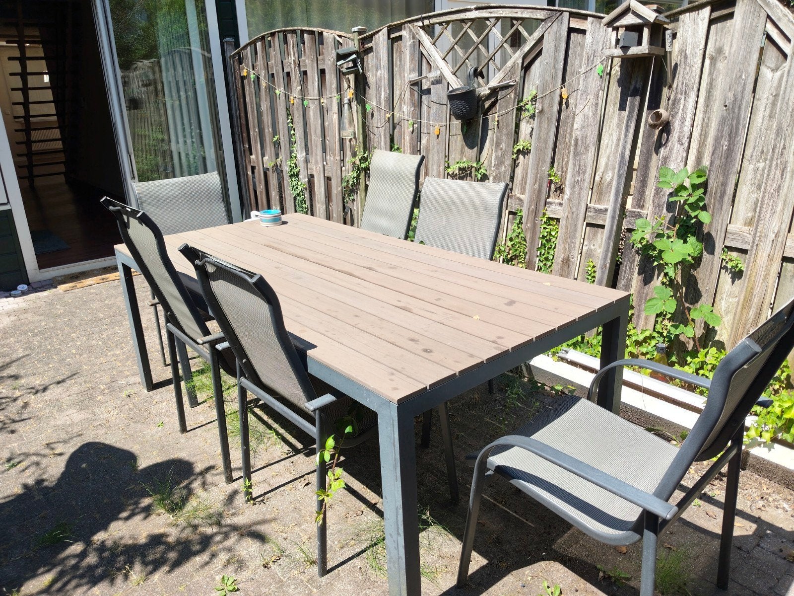 Tuinset: Tafel met 6 stoelen - Gebruikt, Ophalen, Gebruikt, Rechthoekig