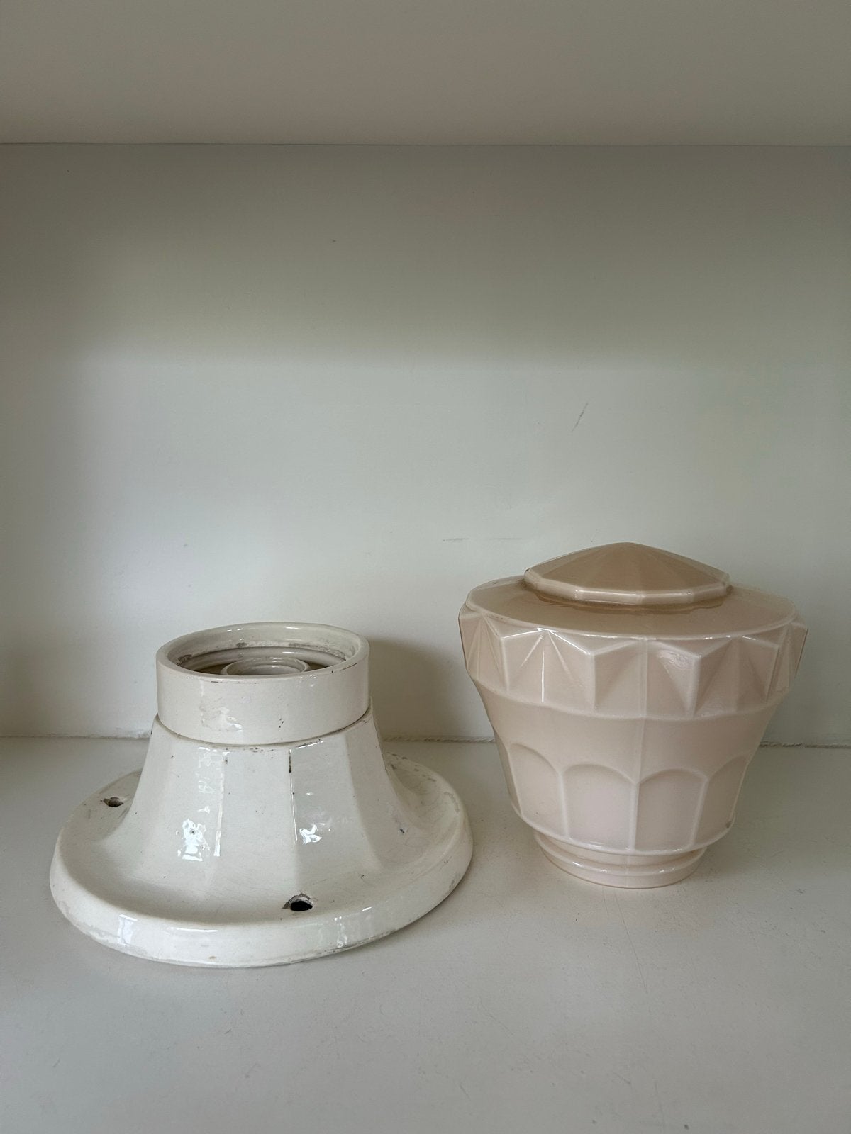Tabur Vintage Art Deco Plafondlamp met Roze Glas, Antiek en Kunst, Ophalen of Verzenden