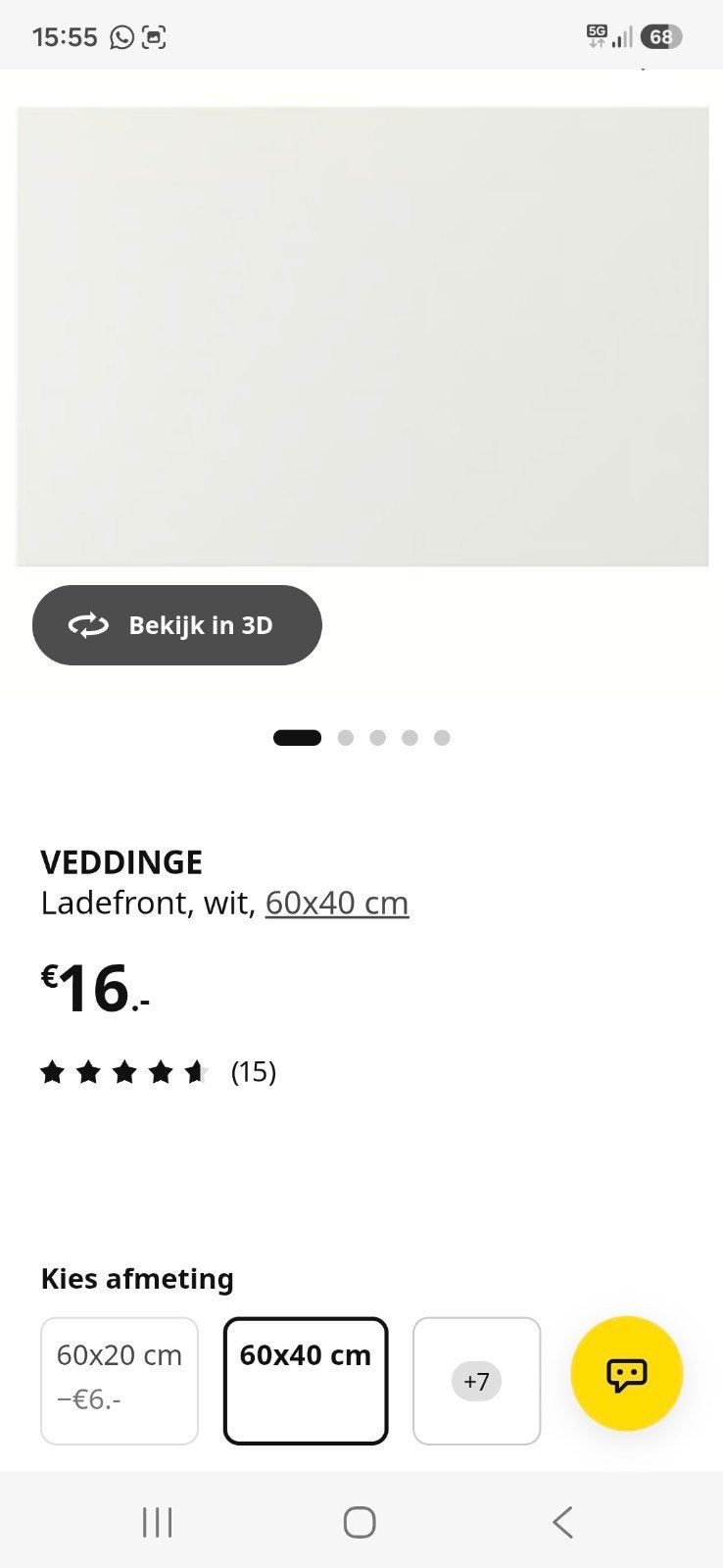 Veddinge Ladefront 4x, wit, 60x40 cm IKEA, Ophalen, Overige materialen, Minder dan 5 m², Overige typen
