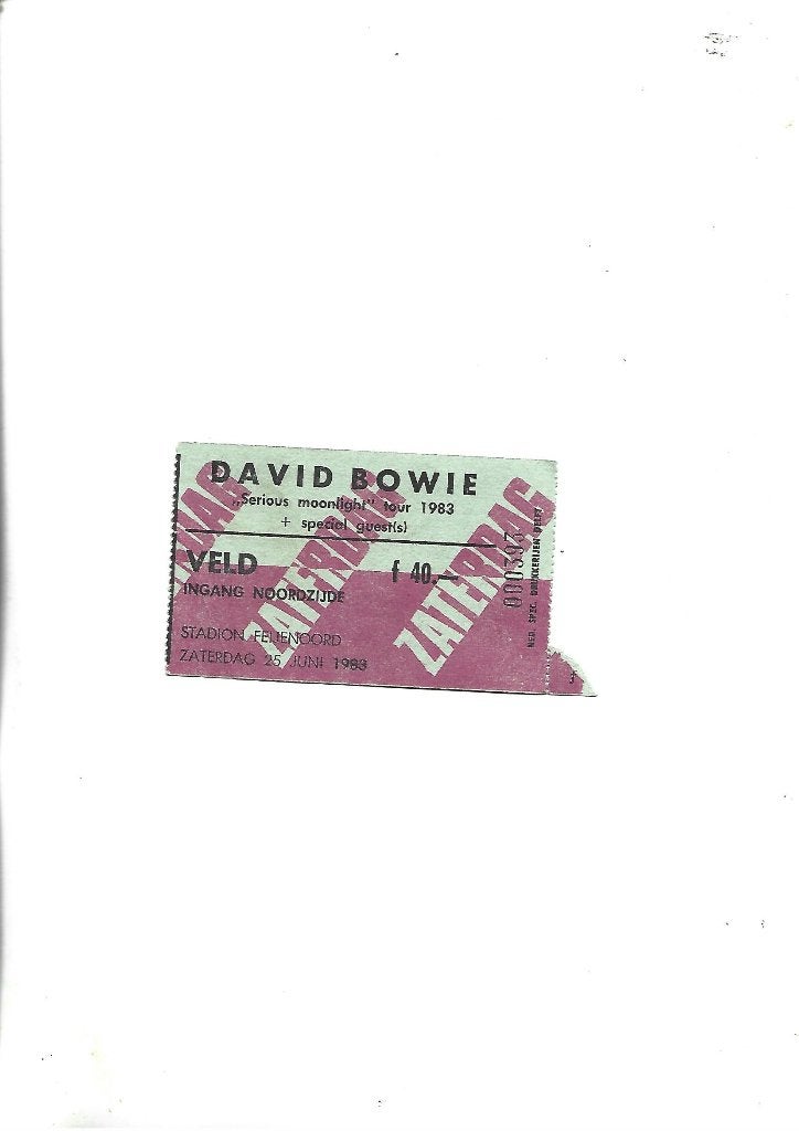 DAVID BOWIE 10 FOTO'S + TICKET ROTTERDAM 25 JUNI  1983, Ophalen of Verzenden, Zo goed als nieuw, Foto of Kaart