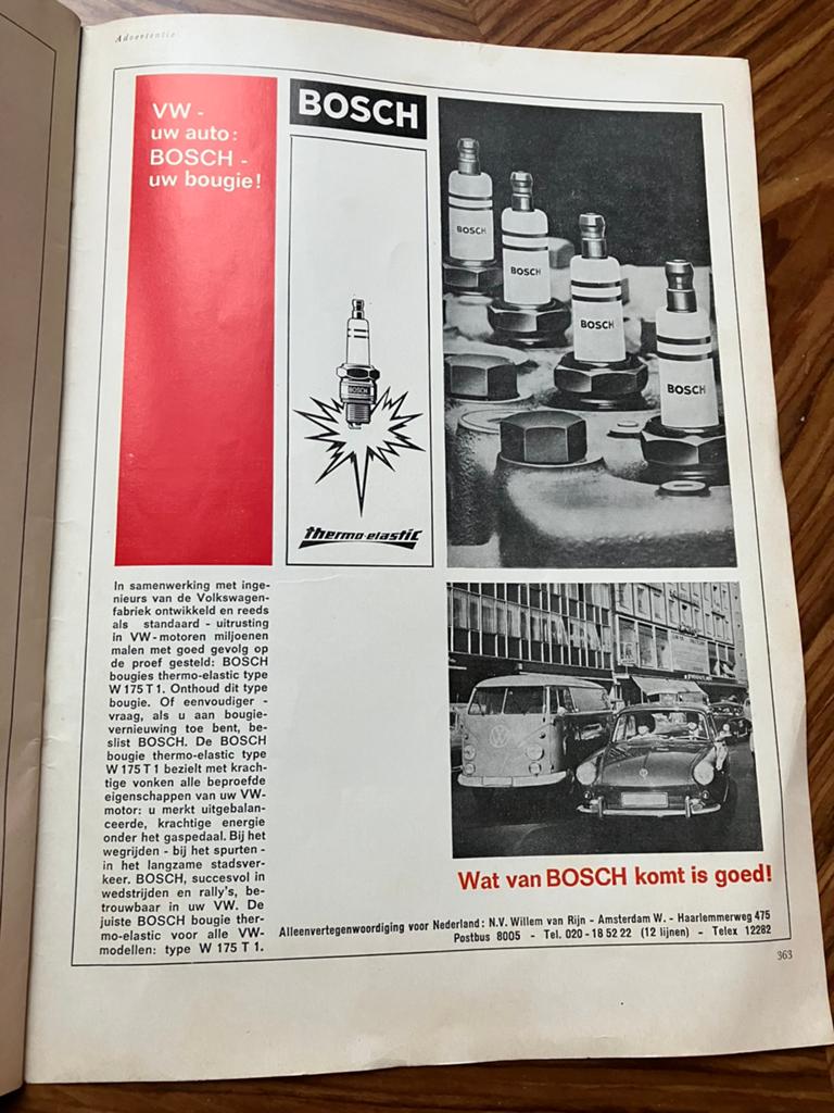 Advertentie Bosch - volkswagen - amsterdam, Verzamelen, Ophalen of Verzenden, 1960 tot 1980, Knipsel(s)