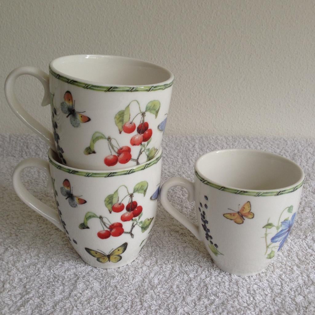🦋🍑3 Janneke Brinkman FRUIT & FLOWERS Mokken, Bekers., Ophalen of Verzenden, Zo goed als nieuw, Overige stijlen, Kop(pen) en/of Schotel(s)