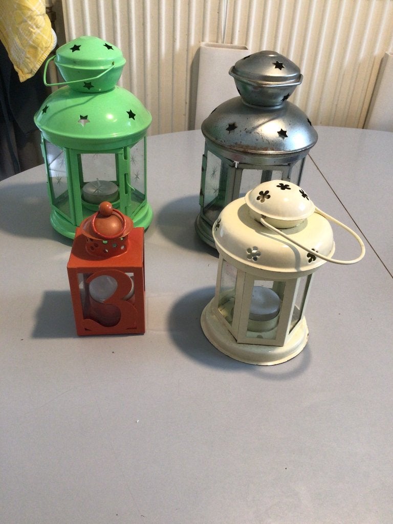 4 windlichten inclusief waxinelicht,, theelicht, Ophalen, Gebruikt, Overige kleuren, Metaal