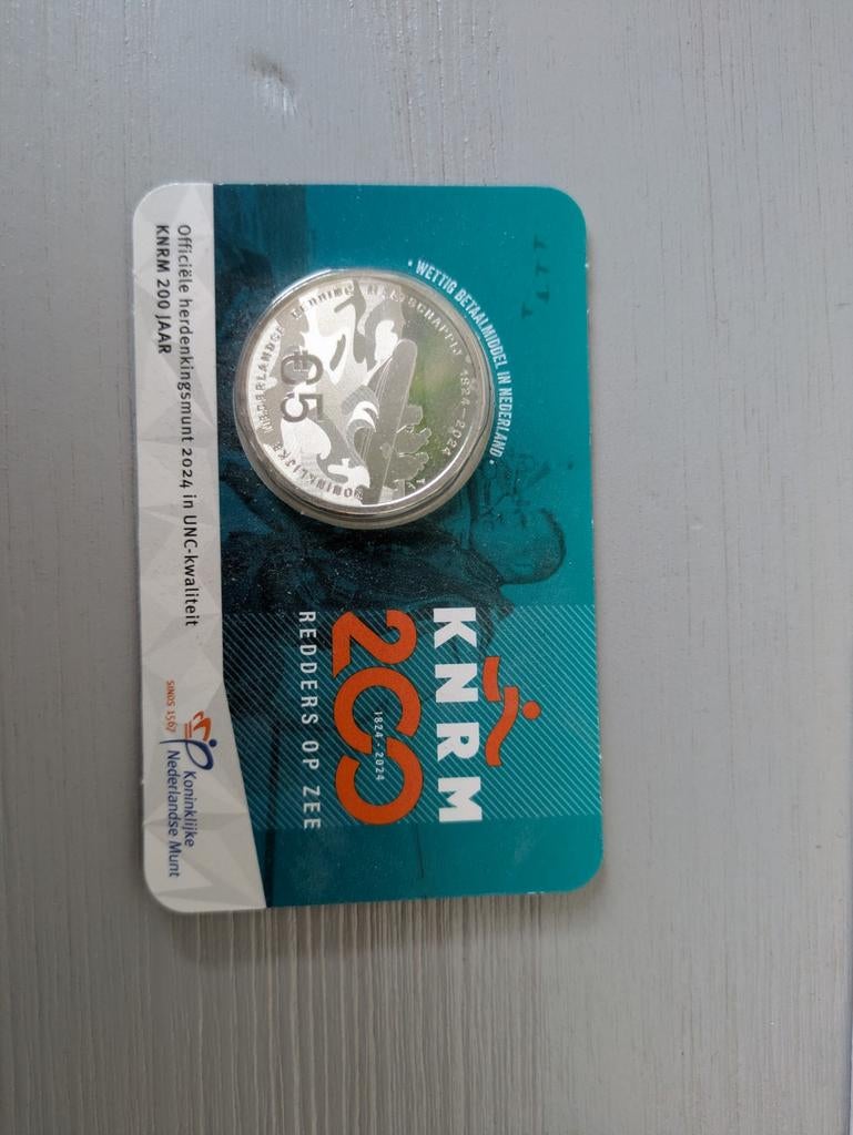 KNRM 200 jaar €5 herdenkingsmunt 2024 UNC, Koningin Beatrix, Zilver, Euro's, Ophalen of Verzenden