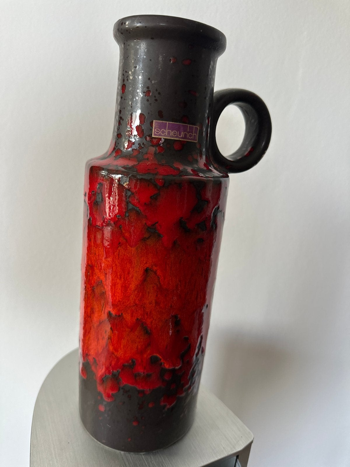 Vintage Scheurich vaas rood-zwart, 29cm hoog, Ophalen of Verzenden