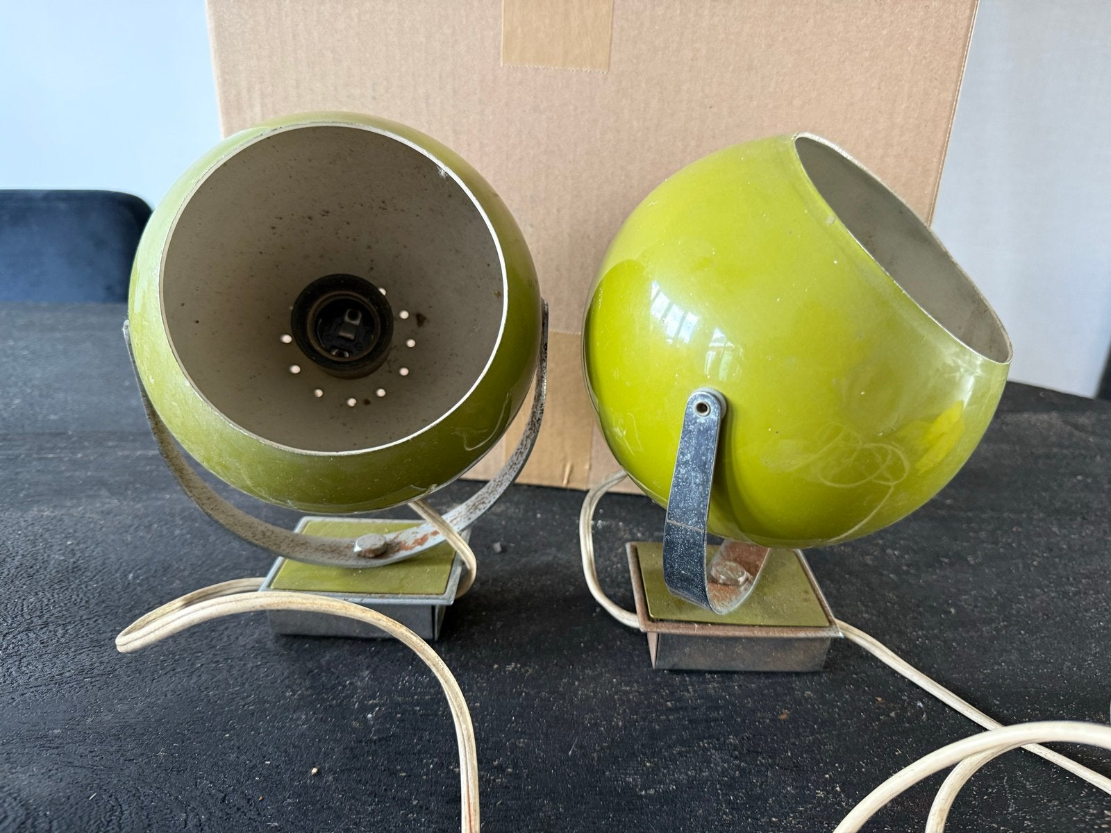 Vintage Herda 'Eyeball' Lampen - Olijfgroen (Set van 2), Ophalen